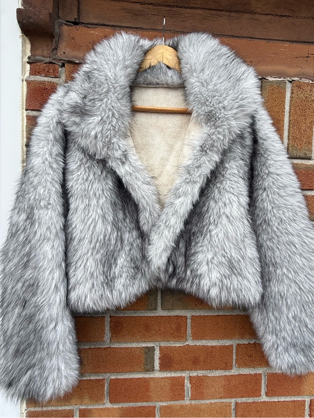 Silver Faux-Fur Cropped Jacket